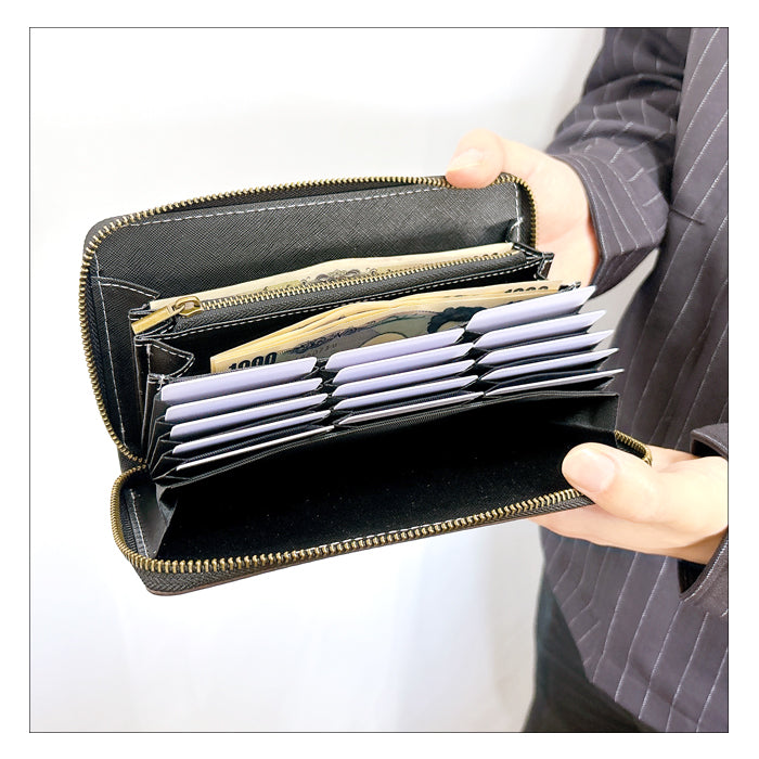 【Leo&Aoi公式ショップ】 コードバン 馬革 蛇腹 カードポケット付き 長財布 本革 財布 高級 ラウンドファスナー サイフ さいふ ウォレット 革 レザー カード収納 革財布 ラウンド長財布 ラウンド財布 長サイフ 本革長財布 メンズ レディース 【安心の返品保証付き】