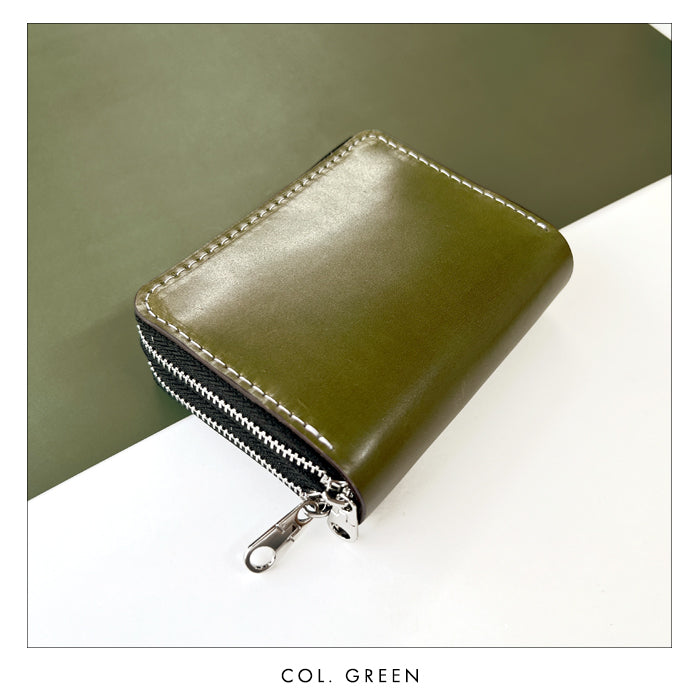 【Leo&Aoi公式ショップ】 本革 コードバン 蛇腹 ダブルファスナー 財布 馬革 メンズ カード収納 ミニ財布 小さい財布 ラウンド型財布 ホースレザー  【安心の返品保証付き】