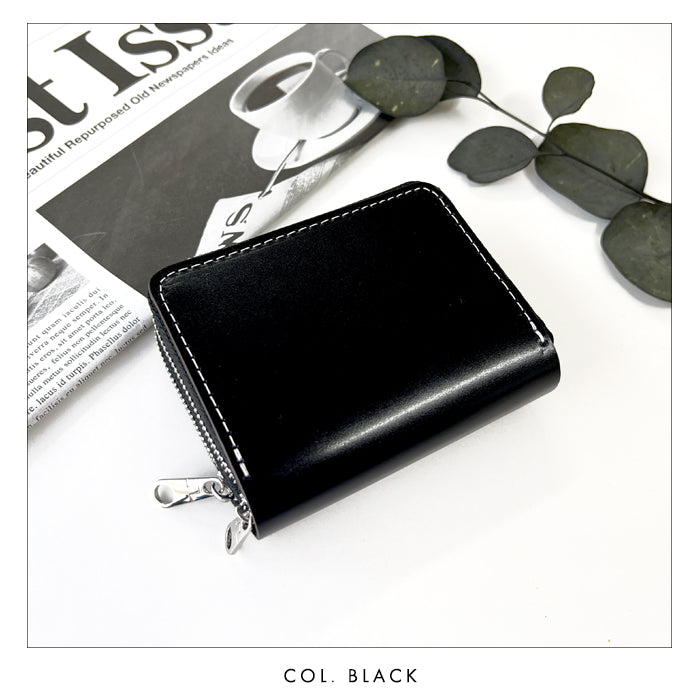 【Leo&Aoi公式ショップ】 本革 コードバン 蛇腹 ダブルファスナー 財布 馬革 メンズ カード収納 ミニ財布 小さい財布 ラウンド型財布 ホースレザー  【安心の返品保証付き】