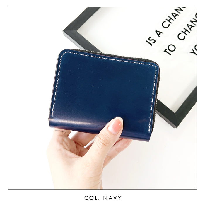 【Leo&Aoi公式ショップ】 本革 コードバン 蛇腹 ダブルファスナー 財布 馬革 メンズ カード収納 ミニ財布 小さい財布 ラウンド型財布 ホースレザー  【安心の返品保証付き】