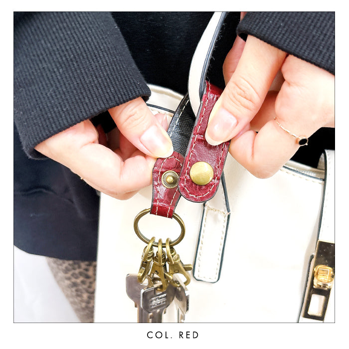 【Leo&Aoi公式ショップ】クロコダイル 型押し 3連 キーリング 本革 スナップボタン 本革キーリング ワニ柄 わに柄【安心の返品保証付き】