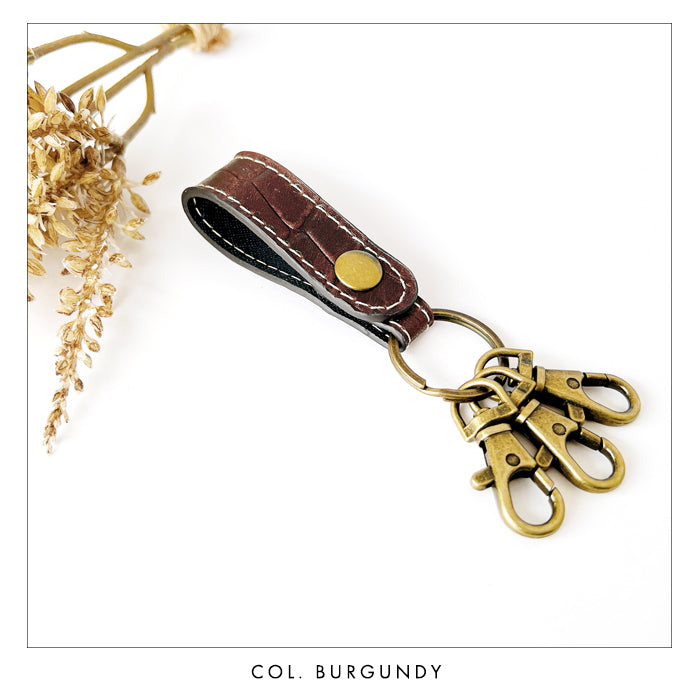 【Leo&Aoi公式ショップ】クロコダイル 型押し 3連 キーリング 本革 スナップボタン 本革キーリング ワニ柄 わに柄【安心の返品保証付き】