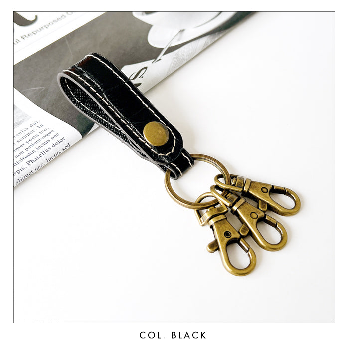 【Leo&Aoi公式ショップ】クロコダイル 型押し 3連 キーリング 本革 スナップボタン 本革キーリング ワニ柄 わに柄【安心の返品保証付き】