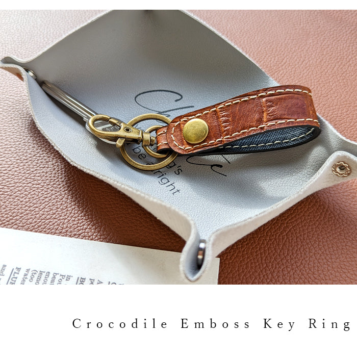 【Leo&Aoi公式ショップ】 本革 キーリング キーホルダー スナップボタン バッグチャーム クロコダイル 型押し ワニ柄 わに柄