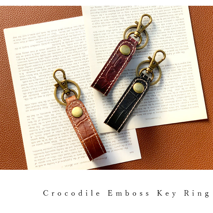 【Leo&Aoi公式ショップ】 本革 キーリング キーホルダー スナップボタン バッグチャーム クロコダイル 型押し ワニ柄 わに柄