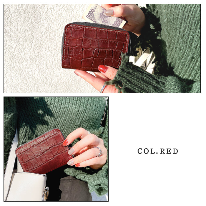 【Leo&Aoi公式ショップ】 クロコダイル 型押し ミニ財布 財布 メンズ 本革 牛革 ミニウォレット コンパクト ラウンドファスナー サイフ さいふ ウォレット 小さい財布 革 レザー カード収納 革財布 ラウンド財布 ミニサイフ 本革 ミニ財布 ハンドメイド 牛ヌメ革 メンズ