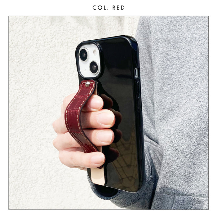 【Leo&Aoi公式ショップ】 クロコダイル 型押し スマホバンド スマホベルト 本革 レザー スマホリング 落下防止 ベルト バンド ホルダー 片手 スタンド スライドベルト スマホスタンド メンズ レディース 革 【安心の返品保証付き】