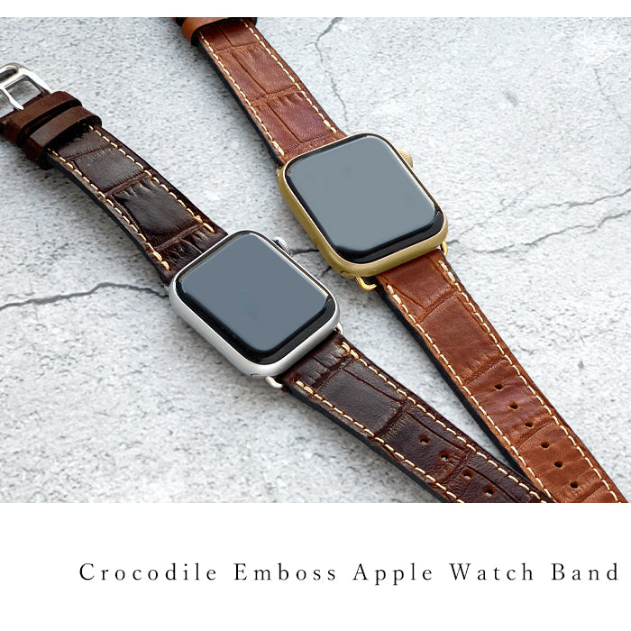 クロコダイル 型押し アップルウォッチ バンド 本革 レザー 付け替え 交換 ベルト Apple Watch series 7 SE 6 5 4 3 2 1 applewatch 全シリーズ対応 革 牛革 38mm 40mm 41mm 42mm 44mm 45mm