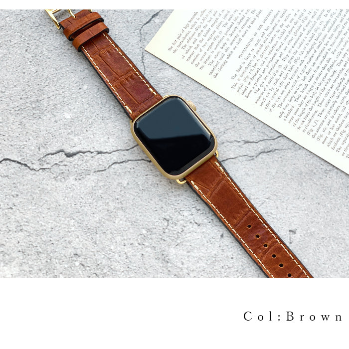 クロコダイル 型押し アップルウォッチ バンド 本革 レザー 付け替え 交換 ベルト Apple Watch series 7 SE 6 5 4 3 2 1 applewatch 全シリーズ対応 革 牛革 38mm 40mm 41mm 42mm 44mm 45mm
