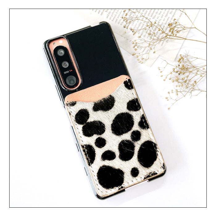 【Leo&Aoi公式ショップ】 ハラコ風 ダルメシアン カードケース 本革 スマホ カード収納  貼り付け 背面 薄型 カードポケット 背面収納 レザー ポケット カード入れ スリム ICカード 定期入れ シール CARD POCKET ハラコ風レザー ダルメシアン柄 アニマル柄 レディース メンズ 【安心の返品保証付き】