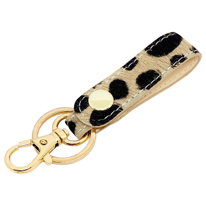 【Leo&Aoi公式ショップ】 ハラコ風 ダルメシアン 本革 キーリング スナップボタン キーホルダー バッグチャーム 牛革 【安心の返品保証付き】