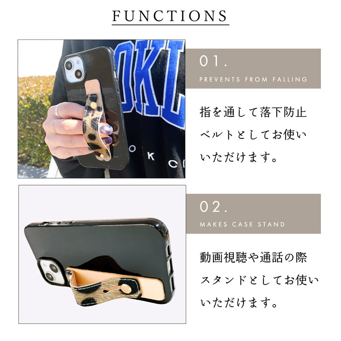 【Leo&Aoi公式ショップ】 ハラコ風 ダルメシアン スマホバンド スマホベルト 本革 レザー スマホリング 落下防止 ベルト バンド ホルダー 片手 スタンド スライドベルト スマホスタンド 牛革 牛柄 アニマル柄 レディース 女性 革 【安心の返品保証付き】