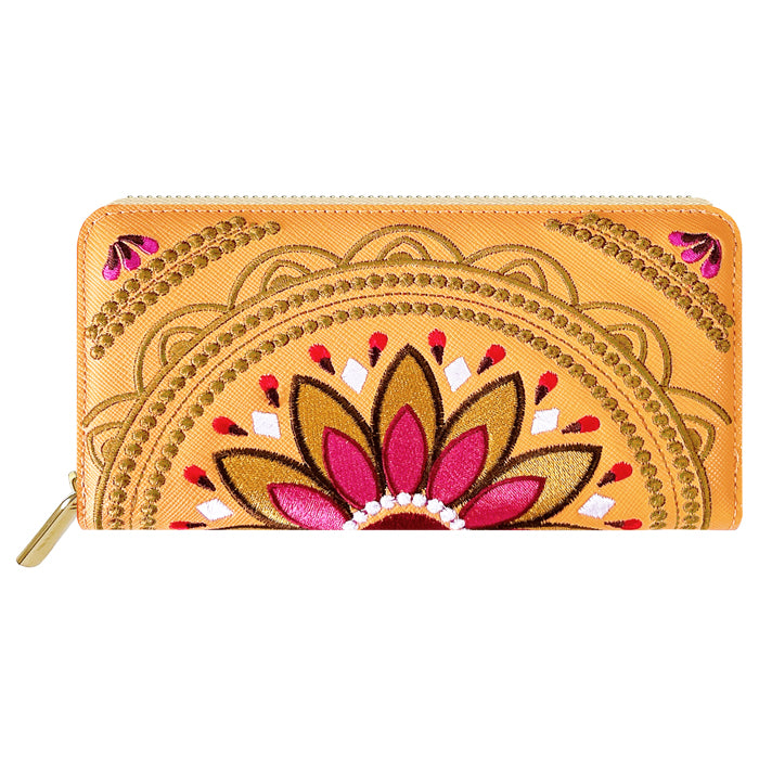 【Leo&Aoi公式ショップ】 エスニック刺繍 長財布 本革 財布 レディース ラウンド型ファスナー サフィアーノレザー メンズ エスニック柄 WL-R1-S1【安心の返品保証付き】