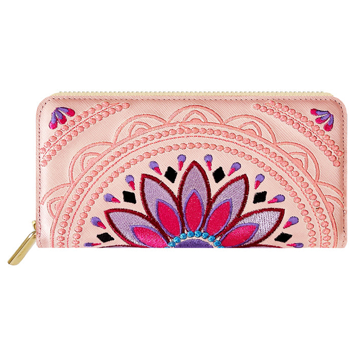 【Leo&Aoi公式ショップ】 エスニック刺繍 長財布 本革 財布 レディース ラウンド型ファスナー サフィアーノレザー メンズ エスニック柄 WL-R1-S1【安心の返品保証付き】