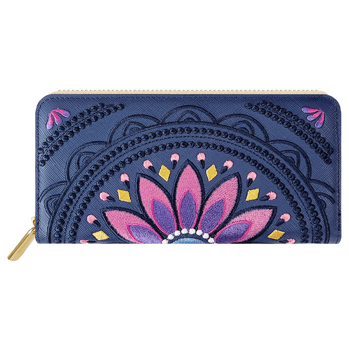 【Leo&Aoi公式ショップ】 エスニック刺繍 長財布 本革 財布 レディース ラウンド型ファスナー サフィアーノレザー メンズ エスニック柄 WL-R1-S1【安心の返品保証付き】