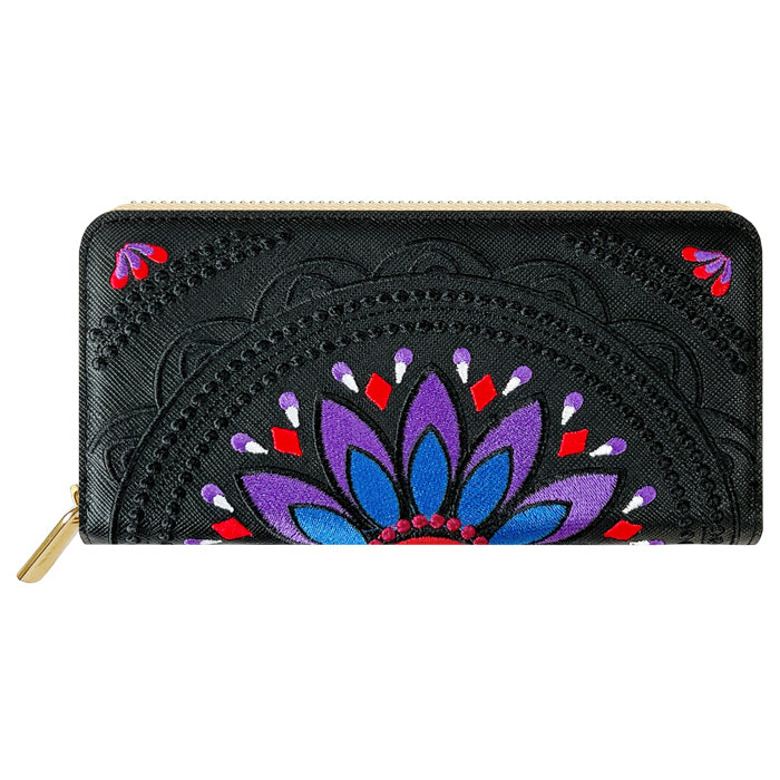 【Leo&Aoi公式ショップ】 エスニック刺繍 長財布 本革 財布 レディース ラウンド型ファスナー サフィアーノレザー メンズ エスニック柄 WL-R1-S1【安心の返品保証付き】