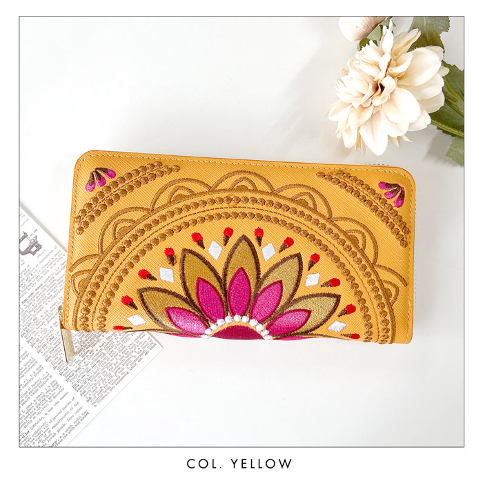 【Leo&Aoi公式ショップ】 エスニック刺繍 長財布 本革 財布 レディース ラウンド型ファスナー サフィアーノレザー メンズ エスニック柄 WL-R1-S1【安心の返品保証付き】