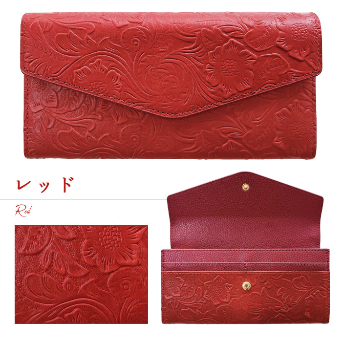 【Leo&Aoi公式ショップ】 本革 フラップ付き長財布 花型押し レディース 小銭入れ 三つ折り長財布 カード収納 コインケース サイフ さいふ ウォレット 革 レザー 花柄 WL-D3-09【安心の返品保証付き】