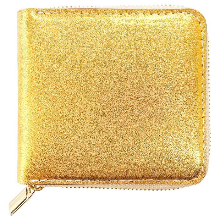 【Leo&Aoi公式ショップ】 本革 グリッター ラウンド型 二つ折り財布 レディース 財布 ラウンドファスナー 小銭入れ コンパクト ゴールド シルバー  【安心の返品保証付き】