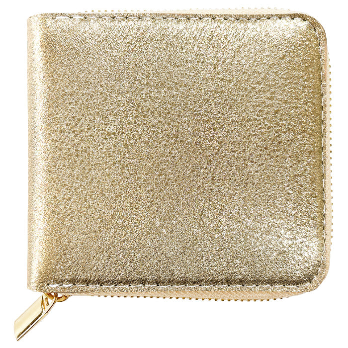 【Leo&Aoi公式ショップ】 本革 グリッター ラウンド型 二つ折り財布 レディース 財布 ラウンドファスナー 小銭入れ コンパクト ゴールド シルバー  【安心の返品保証付き】