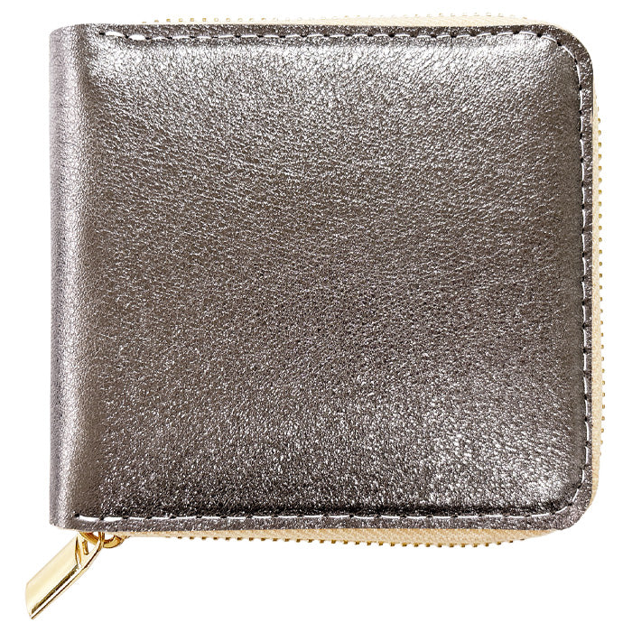 【Leo&Aoi公式ショップ】 本革 グリッター ラウンド型 二つ折り財布 レディース 財布 ラウンドファスナー 小銭入れ コンパクト ゴールド シルバー  【安心の返品保証付き】