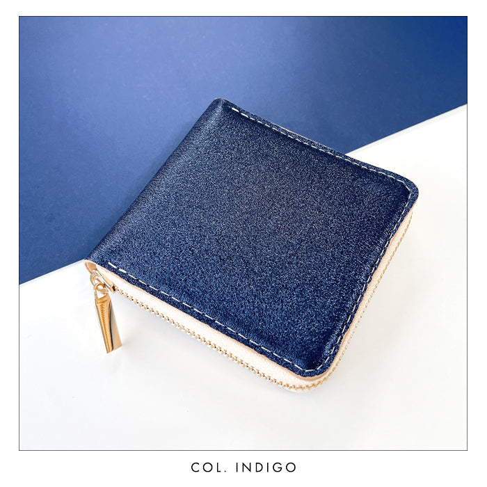 【Leo&Aoi公式ショップ】 本革 グリッター ラウンド型 二つ折り財布 レディース 財布 ラウンドファスナー 小銭入れ コンパクト ゴールド シルバー  【安心の返品保証付き】