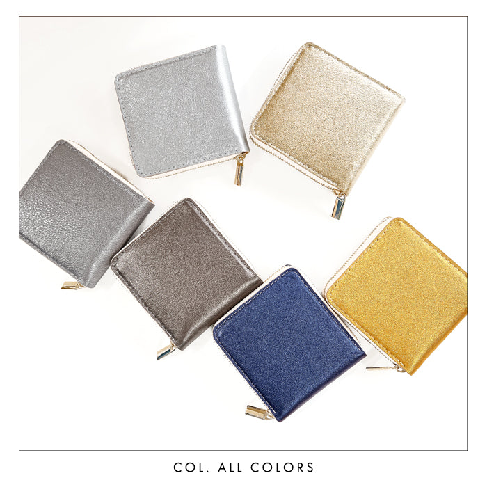 【Leo&Aoi公式ショップ】 本革 グリッター ラウンド型 二つ折り財布 レディース 財布 ラウンドファスナー 小銭入れ コンパクト ゴールド シルバー  【安心の返品保証付き】