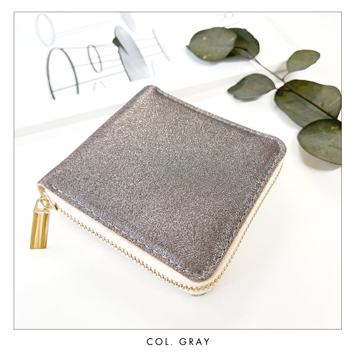 【Leo&Aoi公式ショップ】 本革 グリッター ラウンド型 二つ折り財布 レディース 財布 ラウンドファスナー 小銭入れ コンパクト ゴールド シルバー  【安心の返品保証付き】