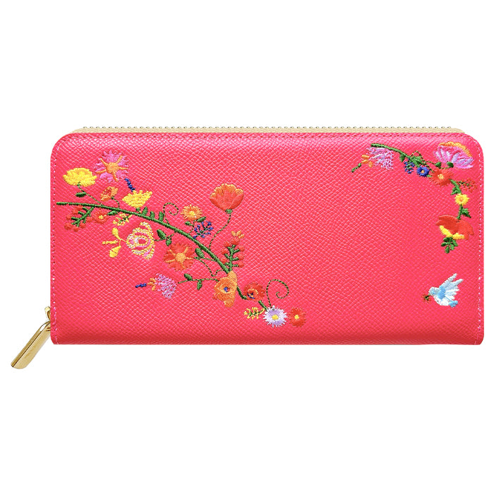 【Leo&Aoi公式ショップ】 本革 花刺繡 長財布 本革 財布 ラウンド型ファスナー レディース 型押し カード収納【WL-R1-S2】【安心の返品保証付き】