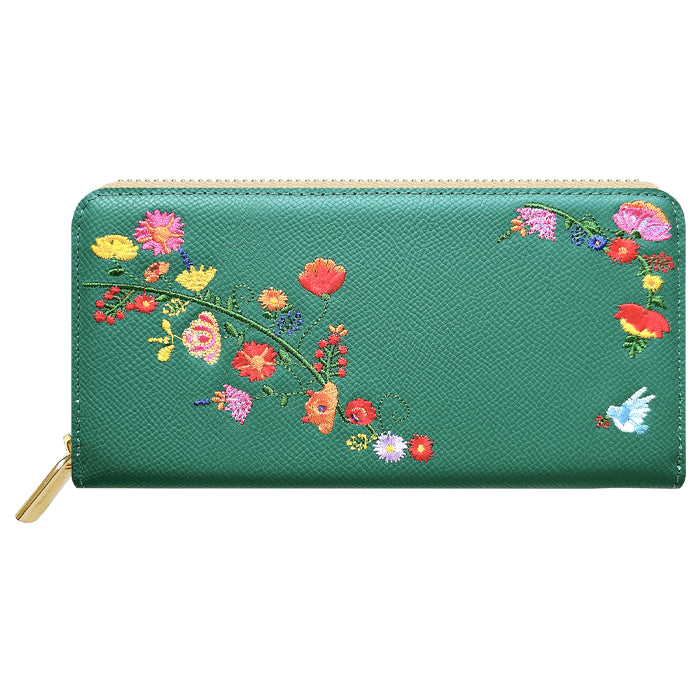 【Leo&Aoi公式ショップ】 本革 花刺繡 長財布 本革 財布 ラウンド型ファスナー レディース 型押し カード収納【WL-R1-S2】【安心の返品保証付き】