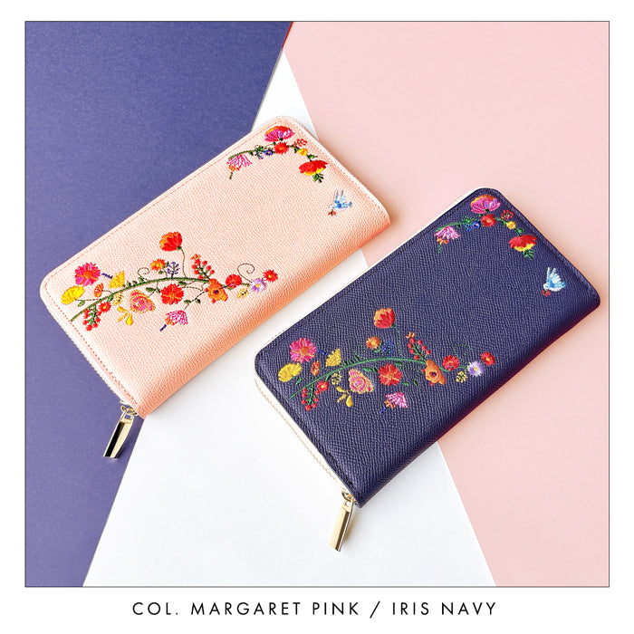 【Leo&Aoi公式ショップ】 本革 花刺繡 長財布 本革 財布 ラウンド型ファスナー レディース 型押し カード収納【WL-R1-S2】【安心の返品保証付き】