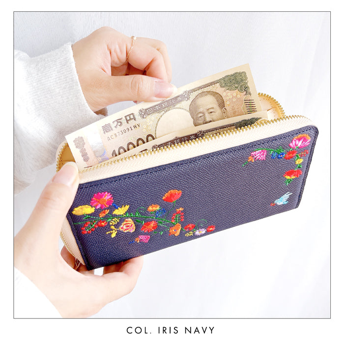 【Leo&Aoi公式ショップ】 本革 花刺繡 長財布 本革 財布 ラウンド型ファスナー レディース 型押し カード収納【WL-R1-S2】【安心の返品保証付き】