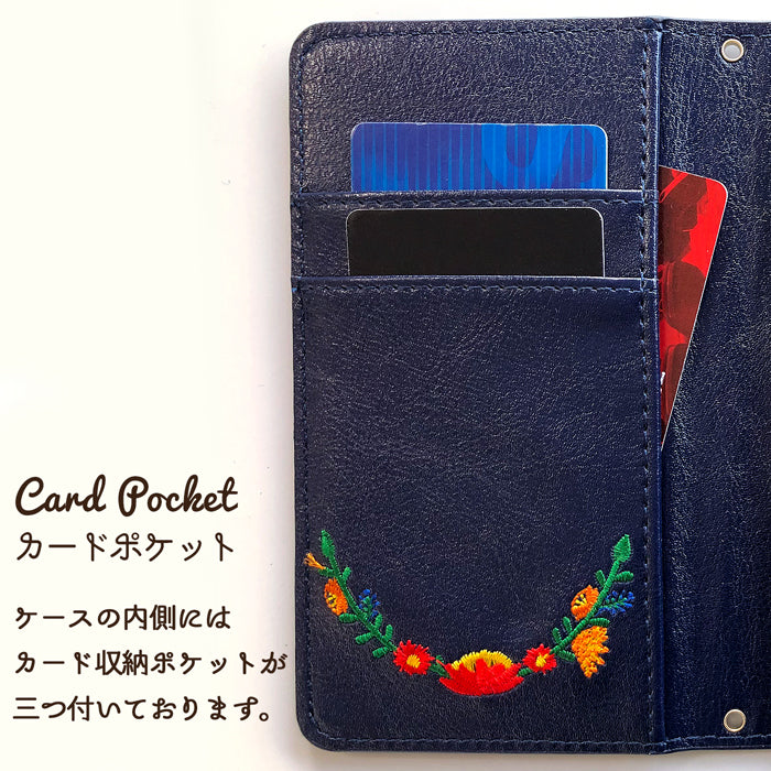 【Leo&Aoi公式ショップ】 arrows We2 F-52E FCG02 M07 A402FC ケース 花刺繍 手帳型ケース f52e アローズ ウィー スマホケース 【安心の返品保証付き】