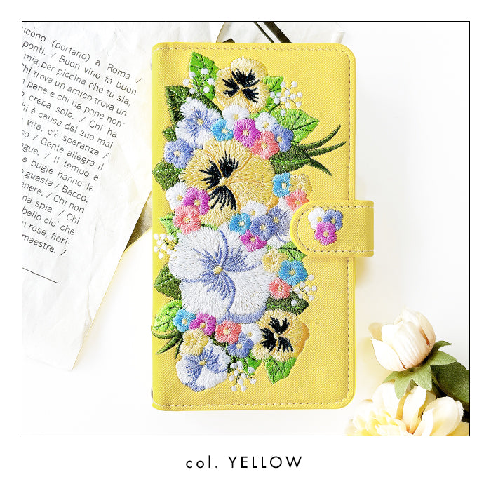 XPERIA 5 V SO-53D SOG12 ケース XQ-DE44 カバー ハンドあり パンジー 刺繍 手帳型ケース so53d xqde44 エクスペリア スマホケース