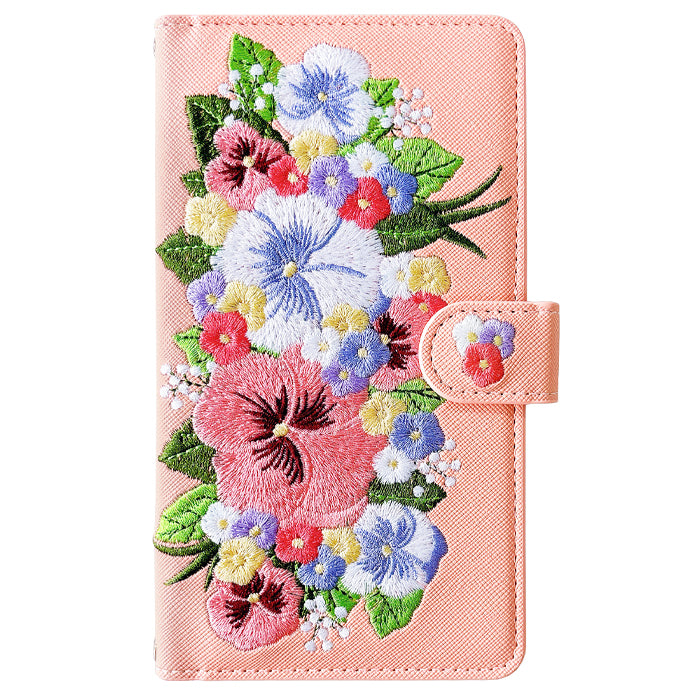 XPERIA 5 V SO-53D SOG12 ケース XQ-DE44 カバー ハンドあり パンジー 刺繍 手帳型ケース so53d xqde44 エクスペリア スマホケース