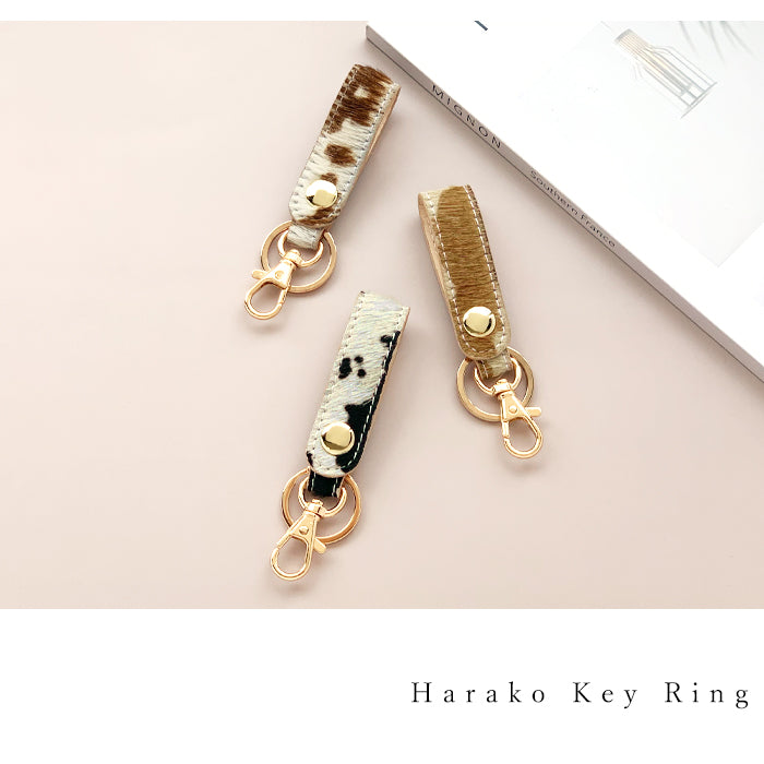 【Leo&Aoi公式ショップ】 ハラコ風 本革 キーリング スナップボタン キーホルダー バッグチャーム 牛革 【安心の返品保証付き】