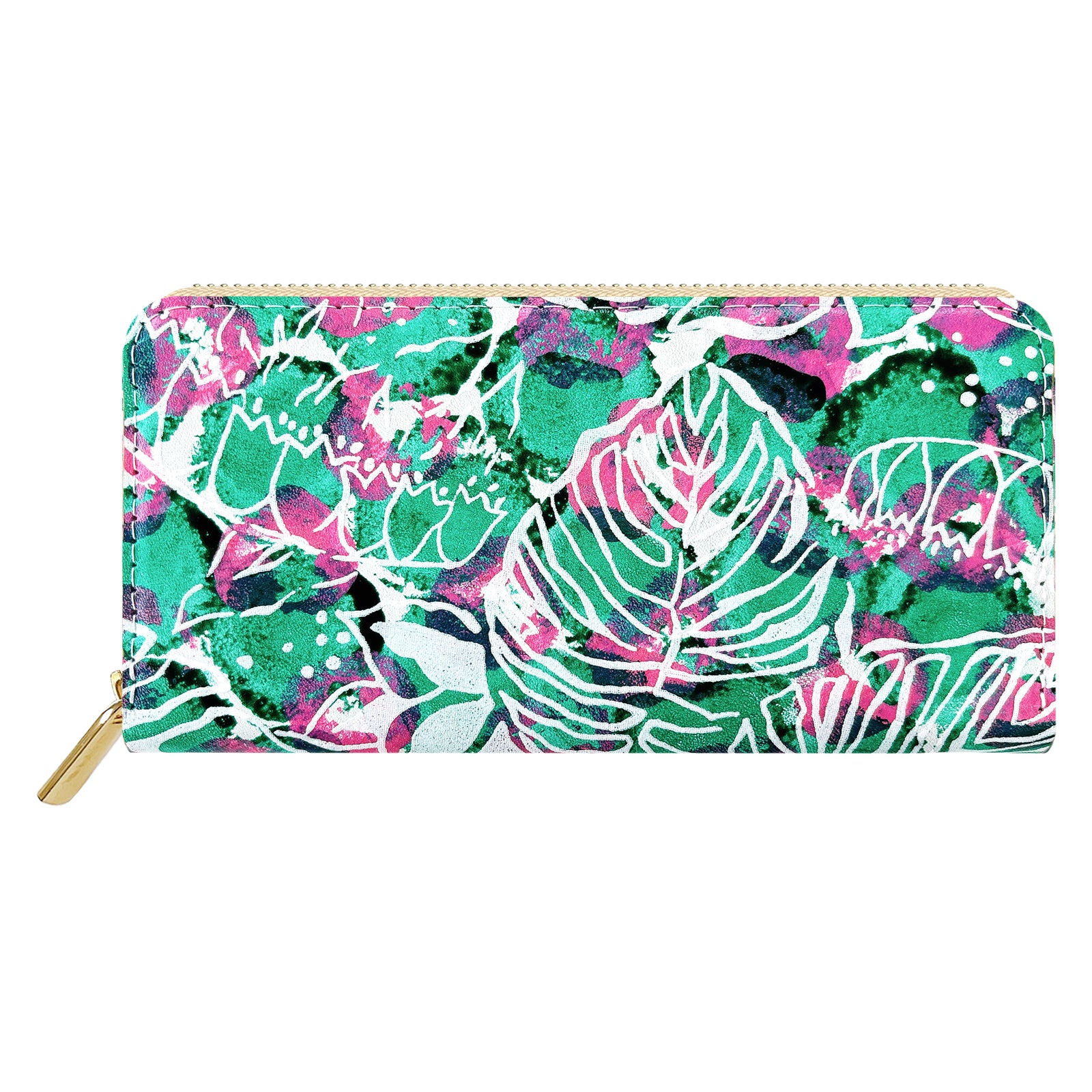 【Leo&Aoi公式ショップ】 ハワイアン柄 長財布 本革 財布 ラウンド型ファスナー レディース メンズ 大容量 カード収納【安心の返品保証付き】