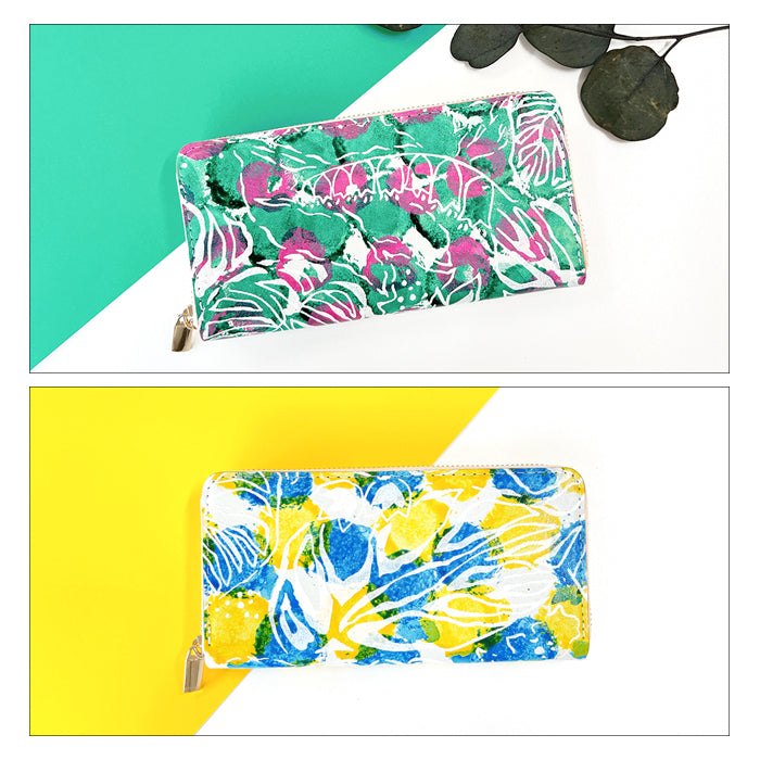 【Leo&Aoi公式ショップ】 ハワイアン柄 長財布 本革 財布 ラウンド型ファスナー レディース メンズ 大容量 カード収納【安心の返品保証付き】