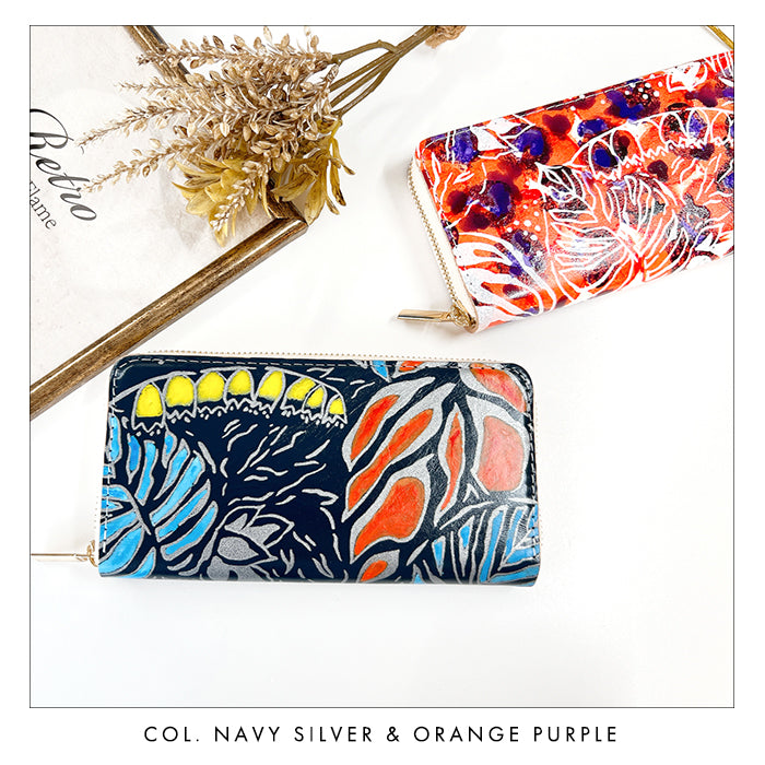 【Leo&Aoi公式ショップ】 ハワイアン柄 長財布 本革 財布 ラウンド型ファスナー レディース メンズ 大容量 カード収納【安心の返品保証付き】