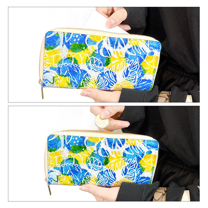 【Leo&Aoi公式ショップ】 ハワイアン柄 長財布 本革 財布 ラウンド型ファスナー レディース メンズ 大容量 カード収納【安心の返品保証付き】