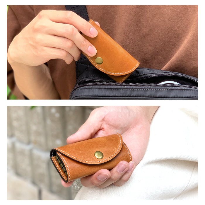 【Leo&Aoi公式ショップ】 馬ヌメ革 キーケース 4連 本革 メンズ レディース スマートキー 三つ折り 馬革 ホースレザー レザー 鍵入れ 鍵 カギ 収納 スリム コンパクト キーホルダー 4連キーケース ヌメ革 【安心の返品保証付き】