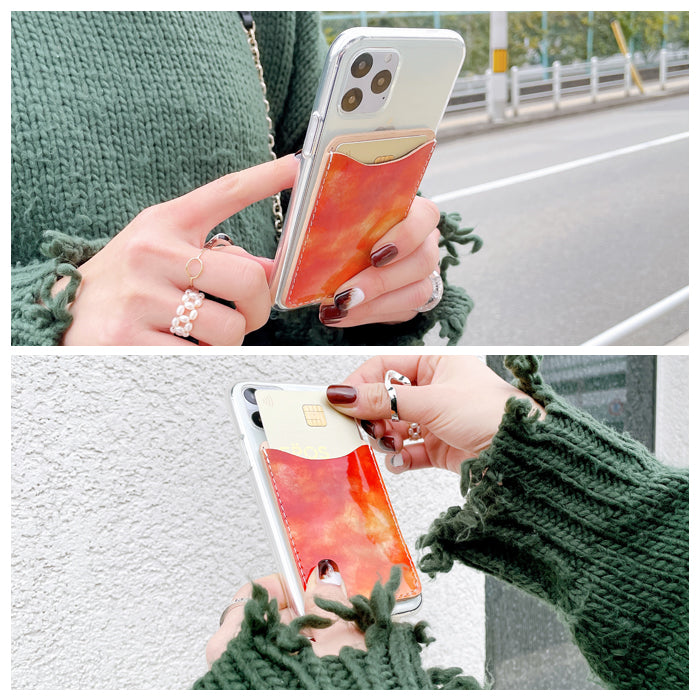 【Leo&Aoi公式ショップ】 イタリアンアート スマホ カードケース 本革 貼り付け 薄型 背面 カード収納 カードポケット 背面収納 レザー ポケット カード入れ スリム ICカード 定期入れ シール 水彩画風 エナメル CARD POCKET 【安心の返品保証付き】