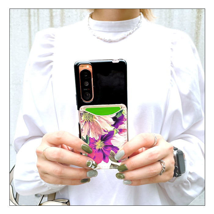 【Leo&Aoi公式ショップ】 イタリア製フラワー カードケース 本革 スマホ カード収納 貼り付け 背面 薄型 カードポケット 背面収納 レザー ポケット カード入れ スリム ICカード 定期入れ シール CARD POCKET 花 レディース イタリアンレザー 【安心の返品保証付き】