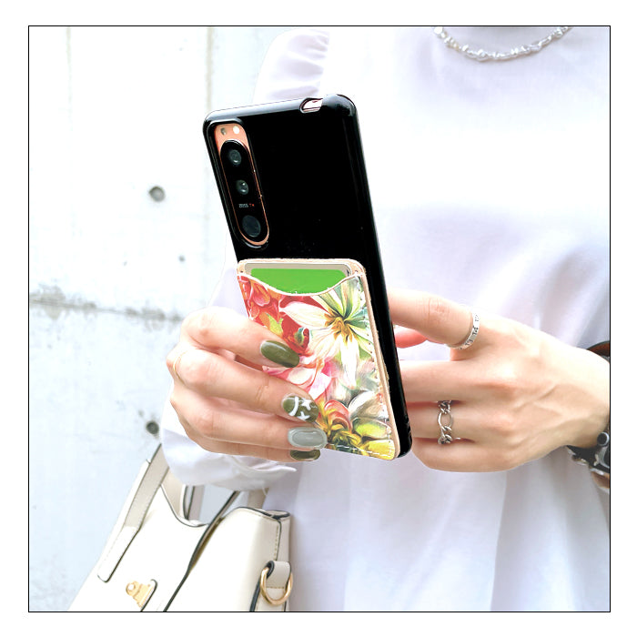【Leo&Aoi公式ショップ】 イタリア製フラワー カードケース 本革 スマホ カード収納 貼り付け 背面 薄型 カードポケット 背面収納 レザー ポケット カード入れ スリム ICカード 定期入れ シール CARD POCKET 花 レディース イタリアンレザー 【安心の返品保証付き】