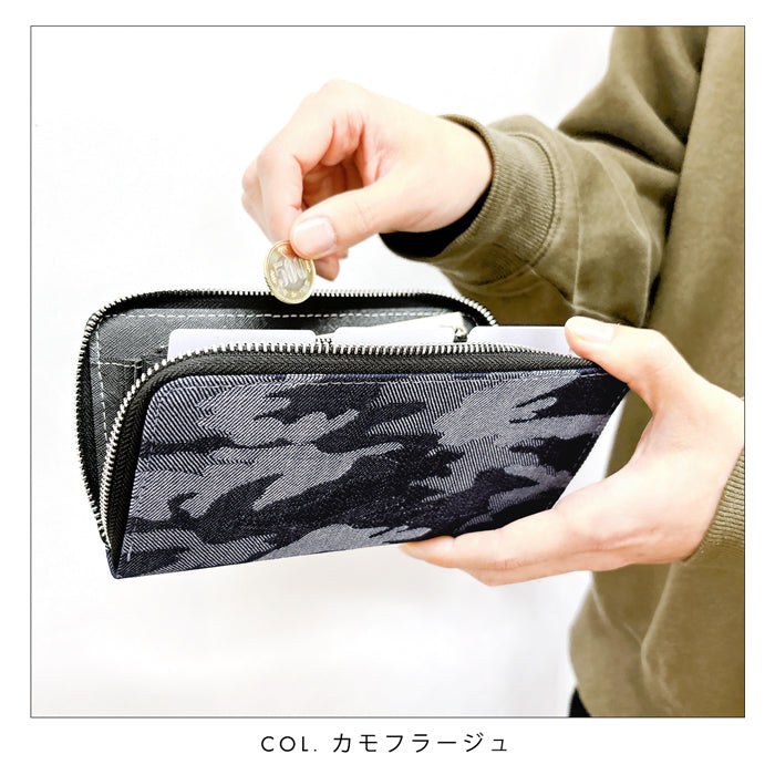 【Leo&Aoi公式ショップ】 ジャガード デニム 蛇腹 カードポケット付き 長財布 財布 ラウンドファスナー サイフ さいふ ウォレット デニム長財布 デニム財布 カード収納 ジャガードデニム ラウンド長財布 長サイフ ロングウォレット 小銭入れ シック おしゃれ メンズ レディース ハンドメイド 【安心の返品保証付き】