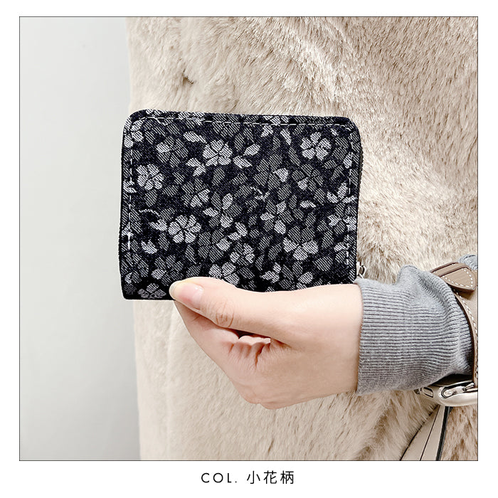 Leo&Aoi公式ショップ】 ジャガード デニム 蛇腹 ダブルファスナー 財布