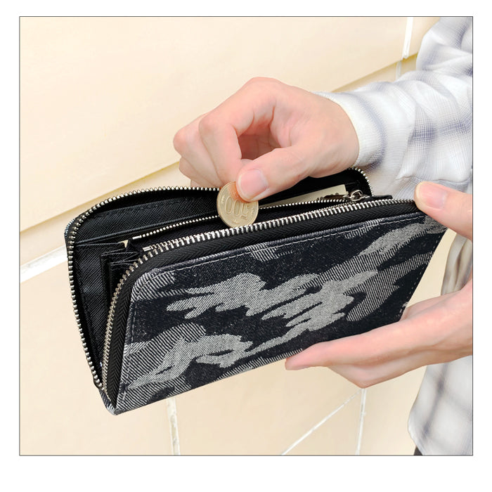 【Leo&Aoi公式ショップ】 ジャガード デニム ラウンド長財布 財布 長財布 ラウンドファスナー サイフ さいふ ウォレット デニム長財布 デニム財布 カード収納 ジャガードデニム 長サイフ ロングウォレット 小銭入れ シック おしゃれ メンズ レディース ハンドメイド 【安心の返品保証付き】