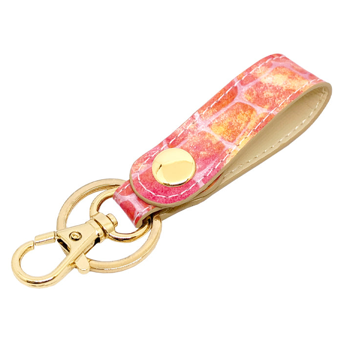 【Leo&Aoi公式ショップ】 本革 キーリング キーホルダー スナップボタン バッグチャーム 型押し ジャパニーズアート