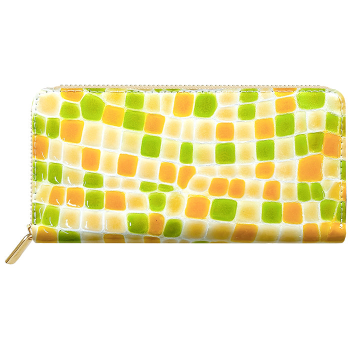 【Leo&Aoi公式ショップ】 ちょっと上品なステンドグラス 蛇腹 カードポケット付き 長財布 本革 ラウンド型ファスナー 財布 レディース 大容量 【安心の返品保証付き】