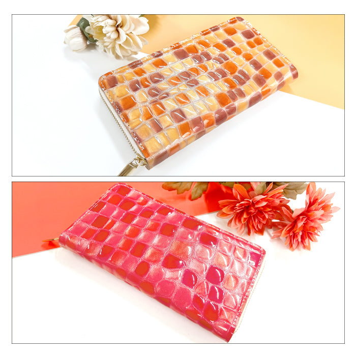 【Leo&Aoi公式ショップ】 ちょっと上品なステンドグラス 蛇腹 カードポケット付き 長財布 本革 ラウンド型ファスナー 財布 レディース 大容量 【安心の返品保証付き】